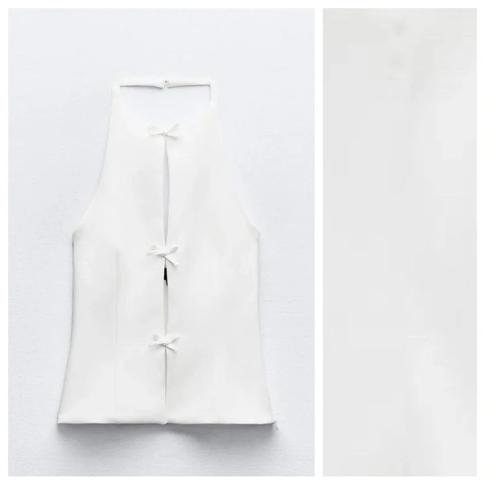 NWT. Zara White Fitted Halter Top featuring Bows. Size S. - Picture 6 of 10